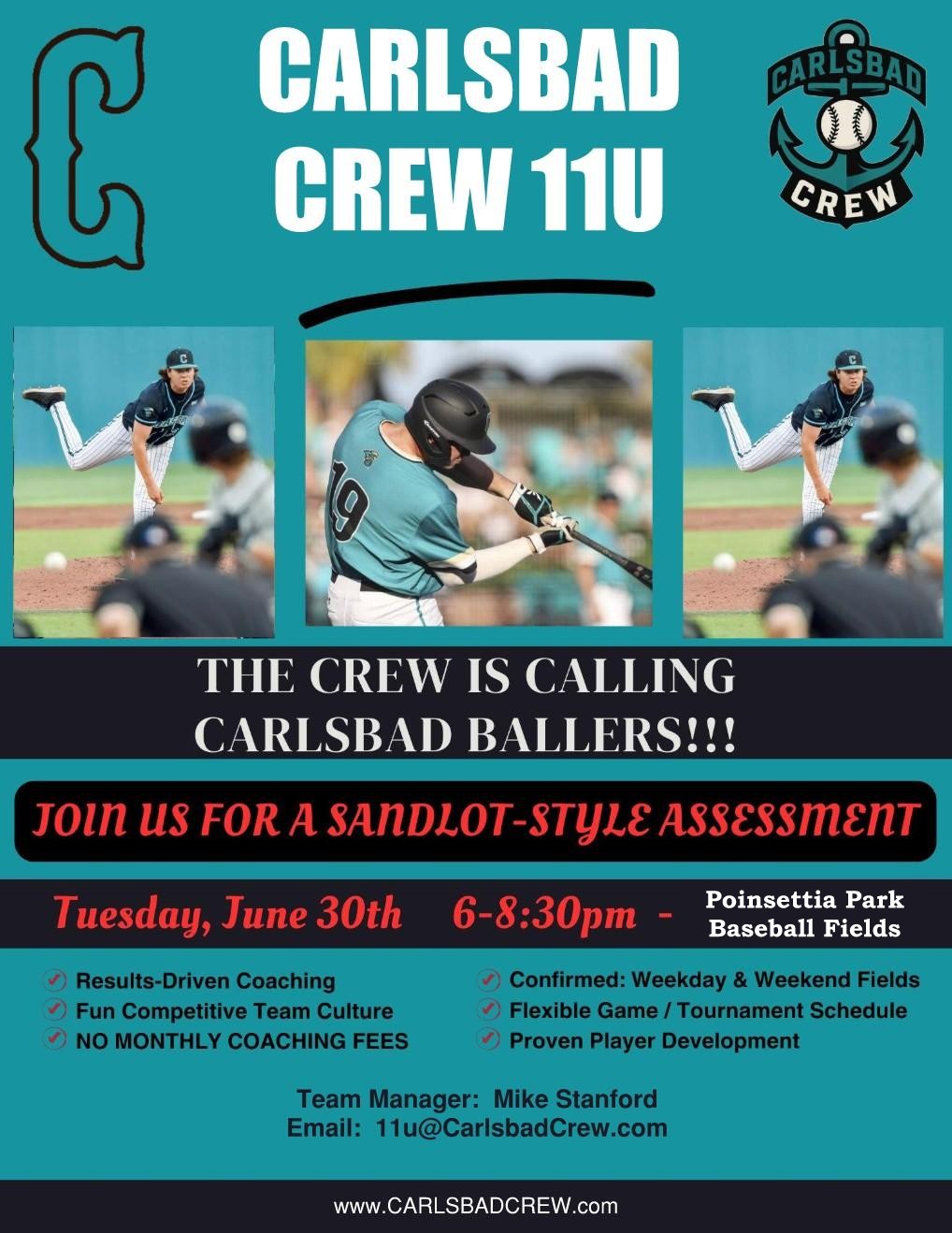 Carlsbad Crew 11U Tryouts Flyer
