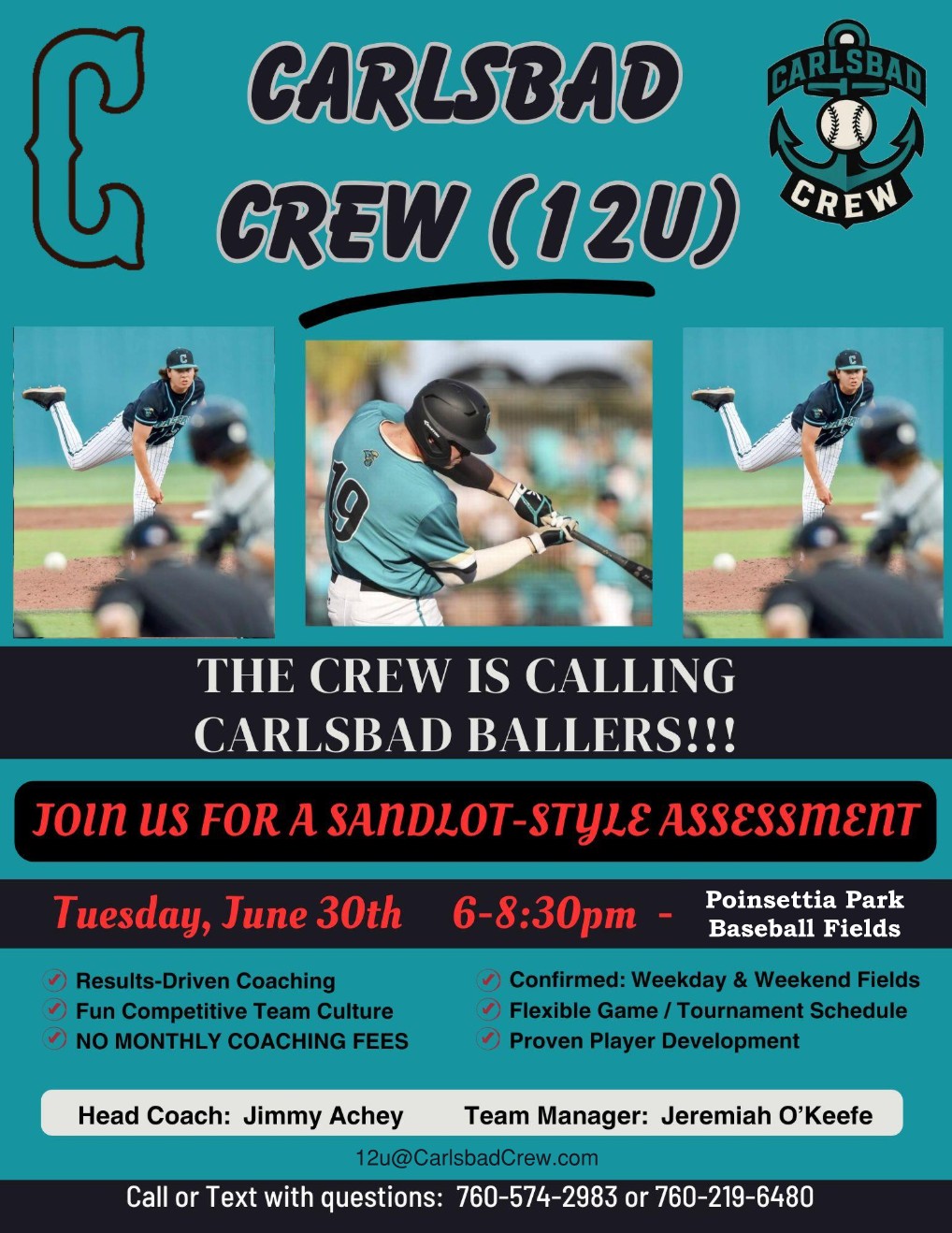 Carlsbad Crew 12U Tryouts Flyer